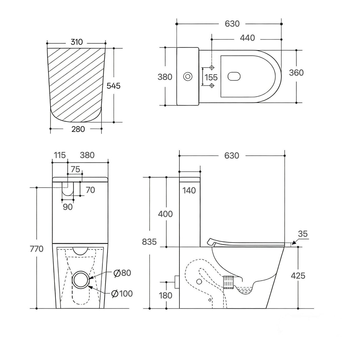 Acadia Full Rimless Matte Black Toilet Suite