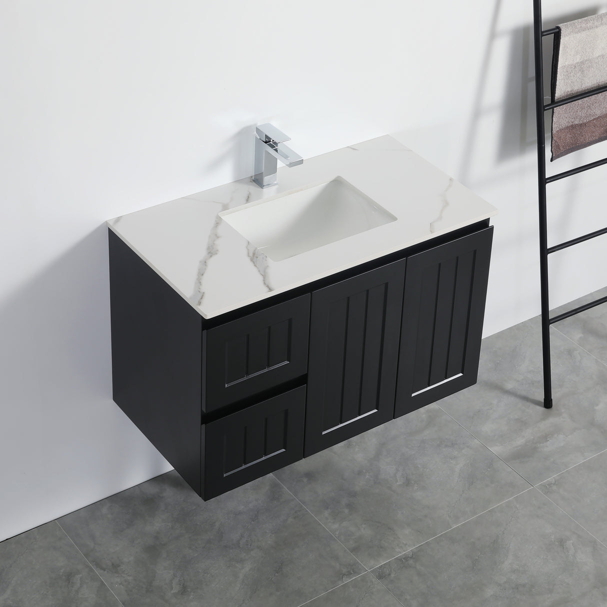 ACACIA SHAKER PVC Wall Hung Vanity 900 (Matte Black)