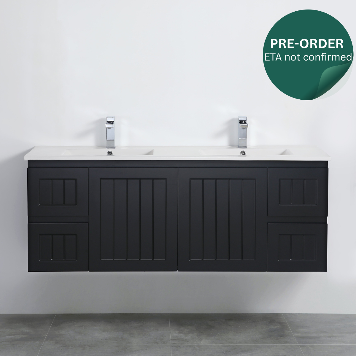 ACACIA SHAKER Matte Black PVC Wall Hung Vanity 1500 (Single/Double Bowl)