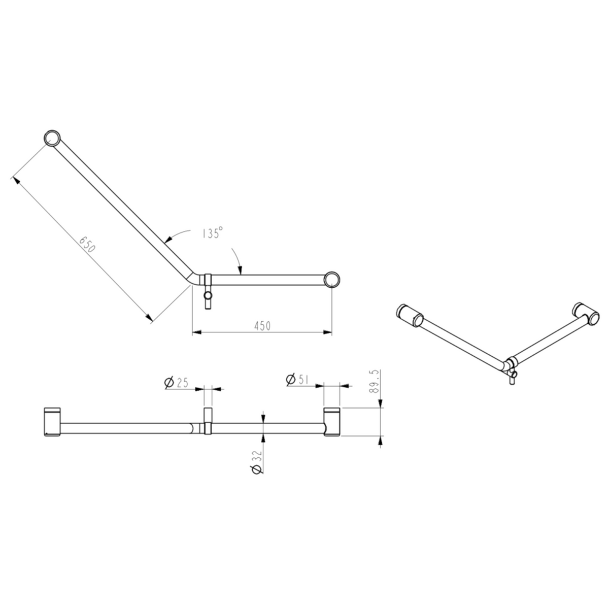 Mica Care Curved - 45 Degree - 450x650mm- Grab Rail