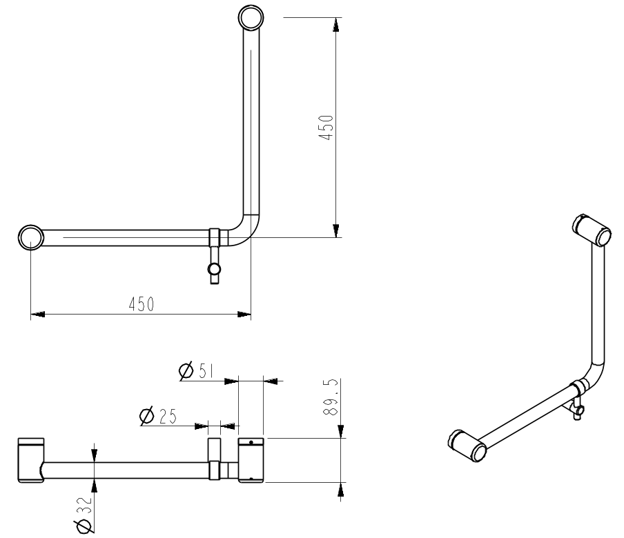 Mica Care Curved - 90 Degree – 450x450mm - Grab Rail