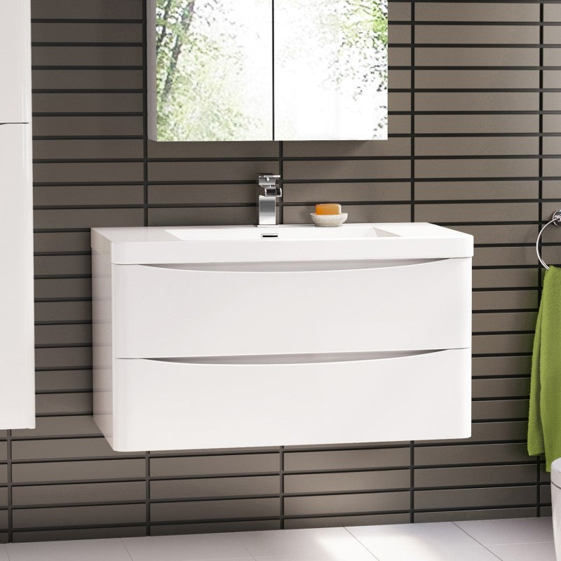 ANCONA Wall Hung Vanity Gloss White 1200mm - Clearance