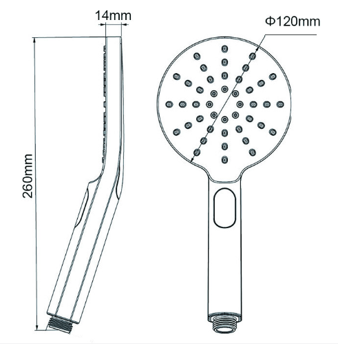 AQU Round ABS 3 Function Handheld Shower - Brushed Gun Metal Technical Drawing