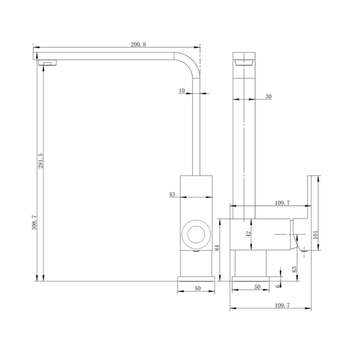 AQU Square Kitchen Mixer (Matte Black)
