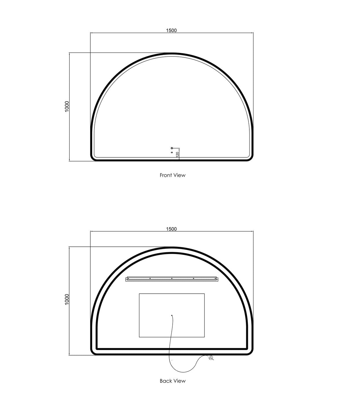 ARCHIE LED Half Moon Mirror 1000x1500mm