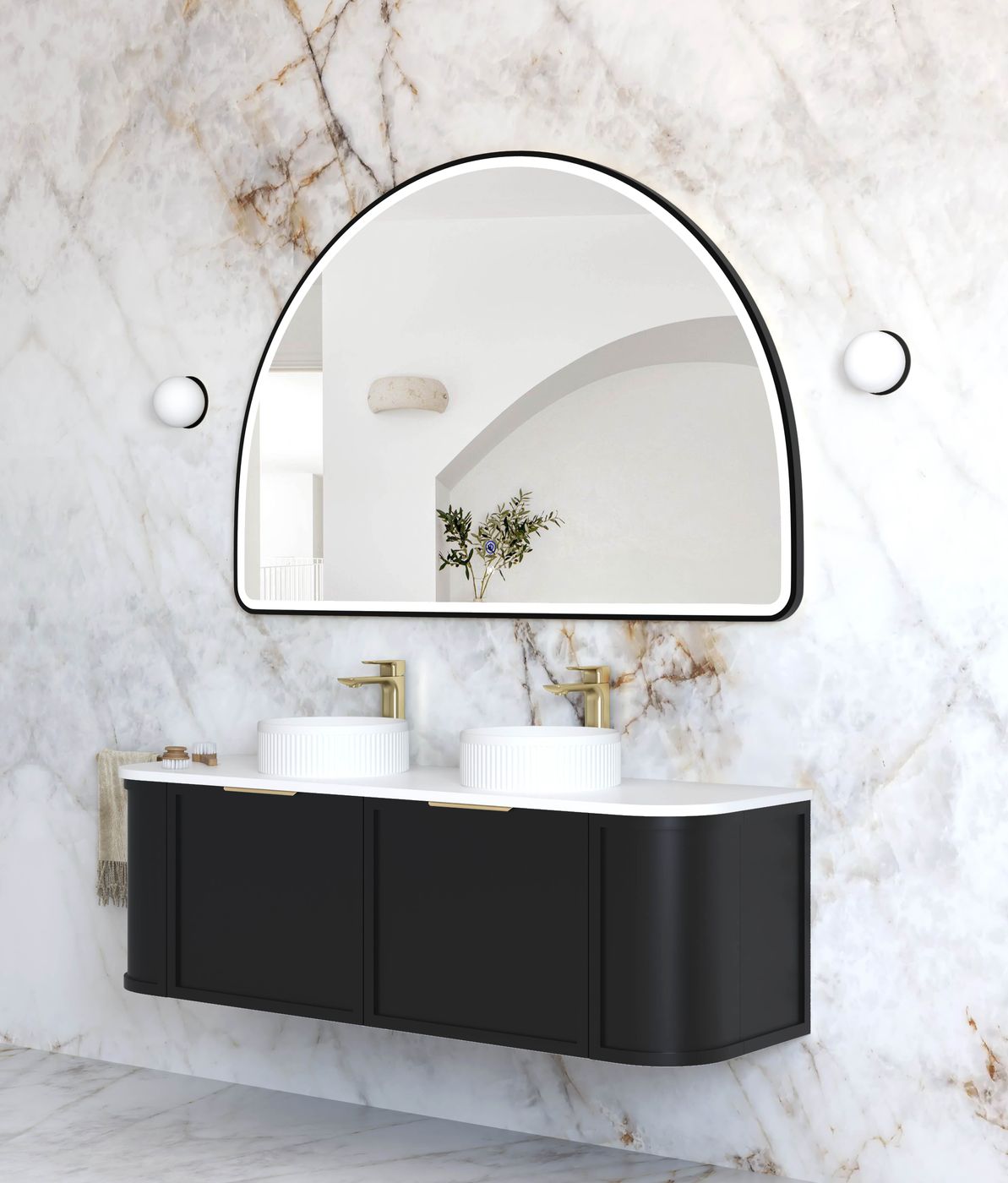 ARCHIE LED Half Moon Mirror 1000x1500mm (Matte Black)