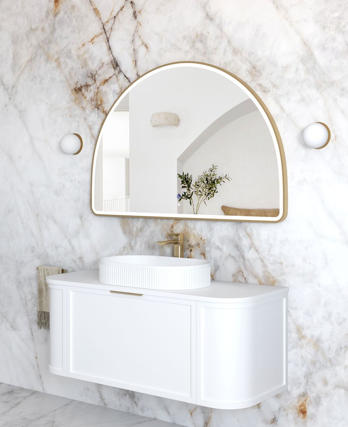 ARCHIE LED Half Moon Mirror 800x1200mm (Brushed Gold)