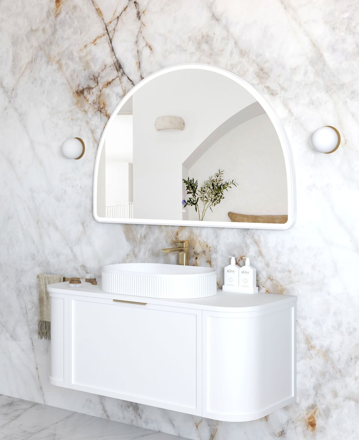 ARCHIE LED Half Moon Mirror 800x1200mm (Matte White)