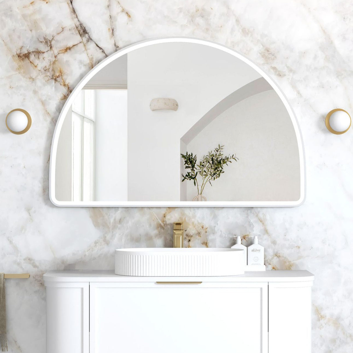 ARCHIE LED Half Moon Mirror 800x1200mm (Matte White)
