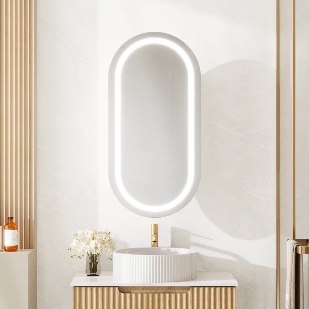 Athena Front-Lit LED Oval PVC Shaving Cabinet (450 x 900mm) – Single Door
