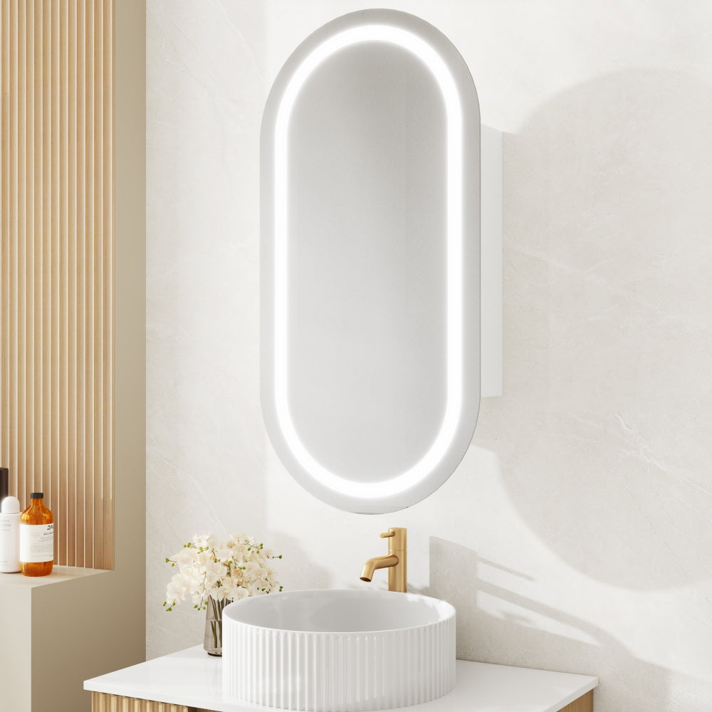Athena Front-Lit LED Oval PVC Shaving Cabinet (450 x 900mm) – Single Door