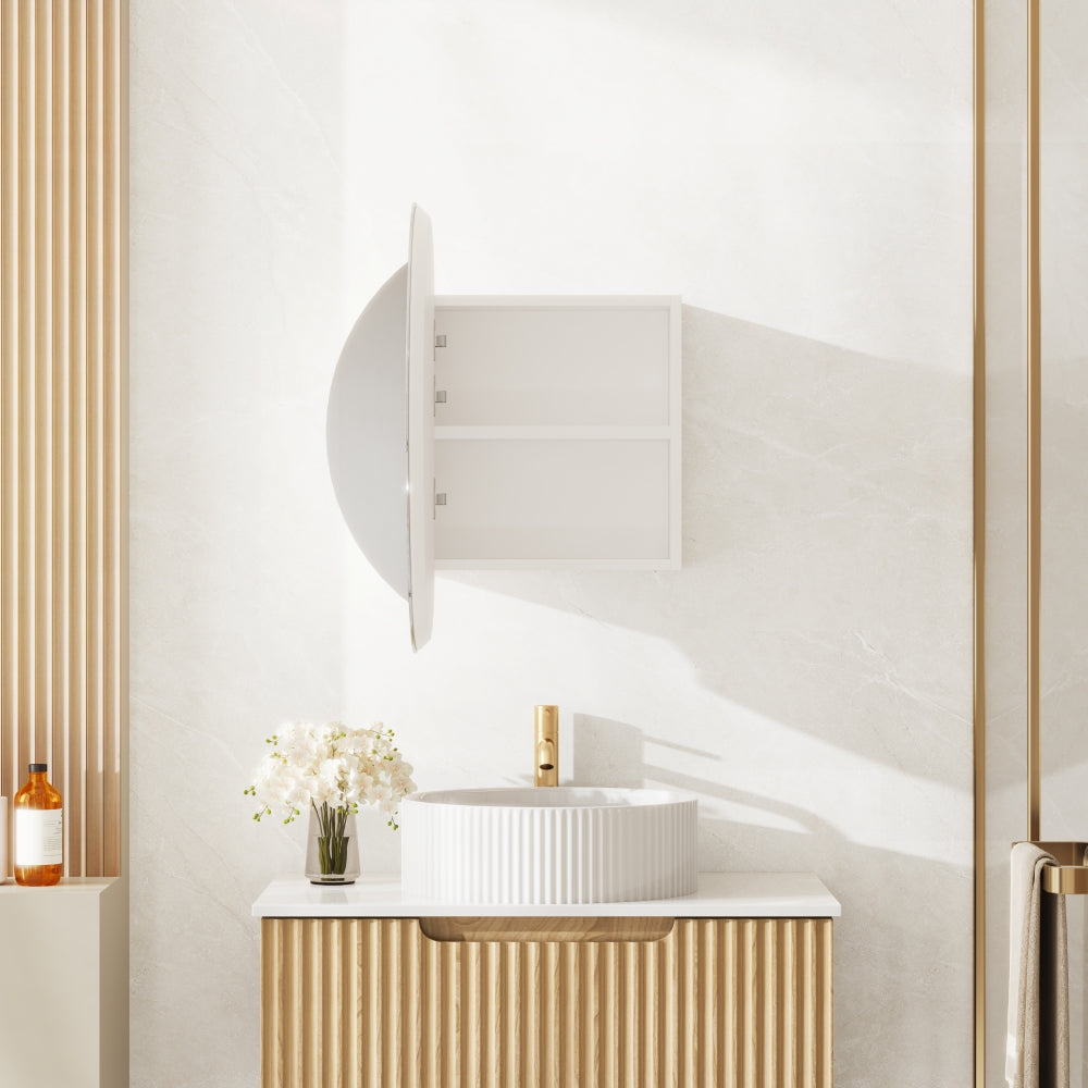 Athena Front-Lit LED Round PVC Shaving Cabinet 600mm – Single Door