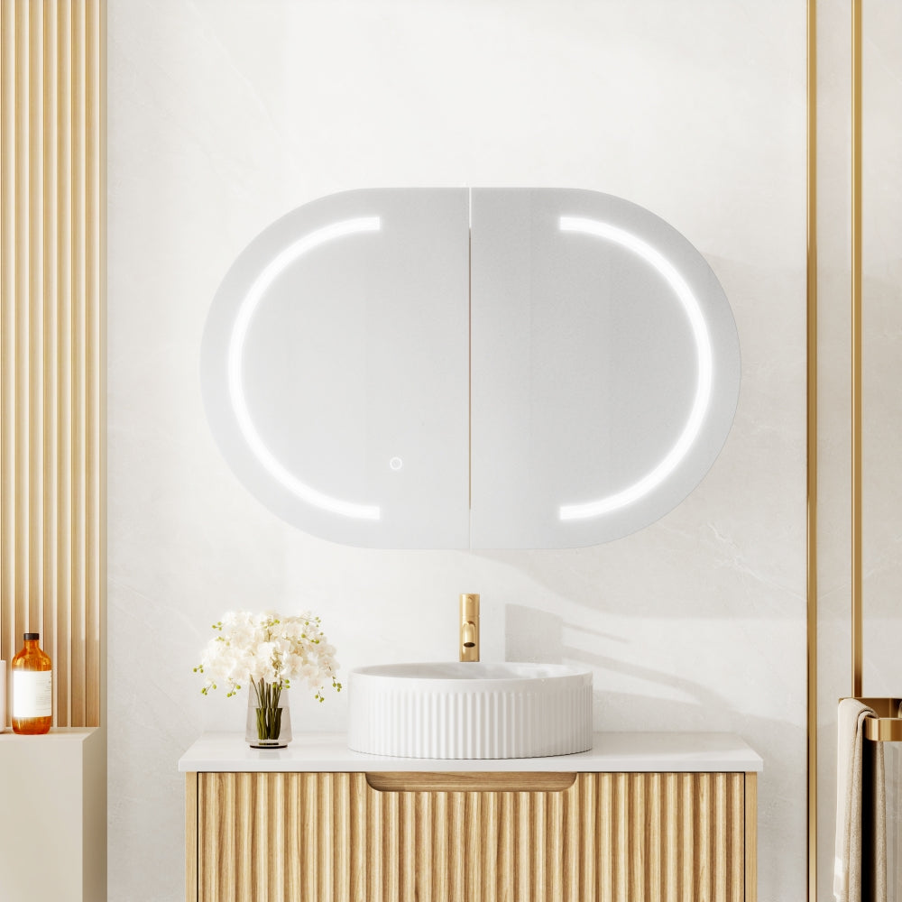 Athena Front-Lit LED Oval PVC Shaving Cabinet 900mm