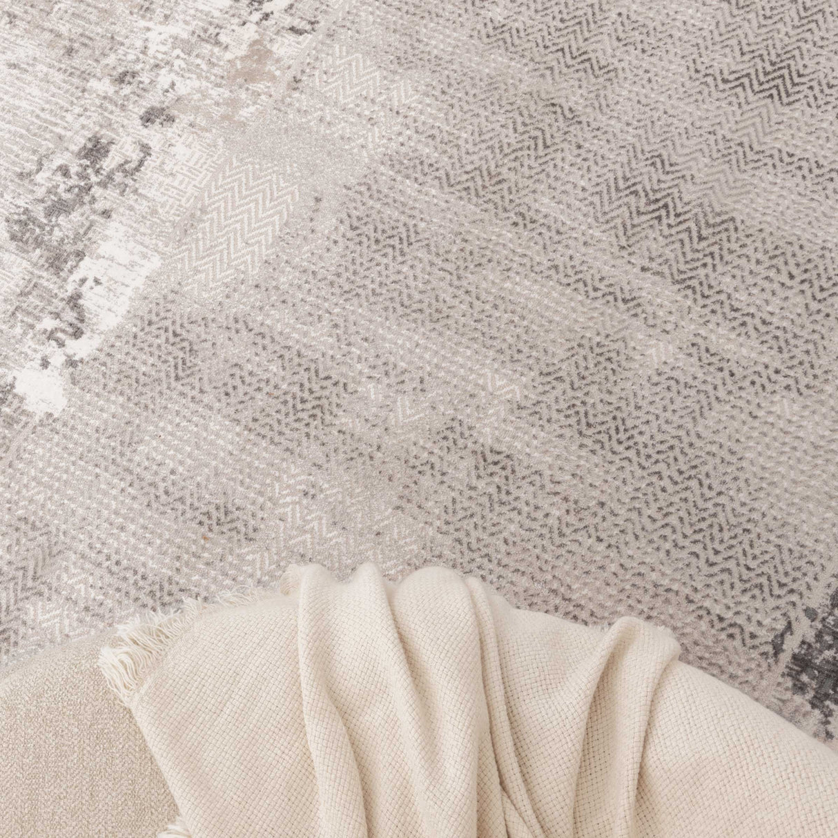 Atina Distressed Border Beige Grey Rug - AT04