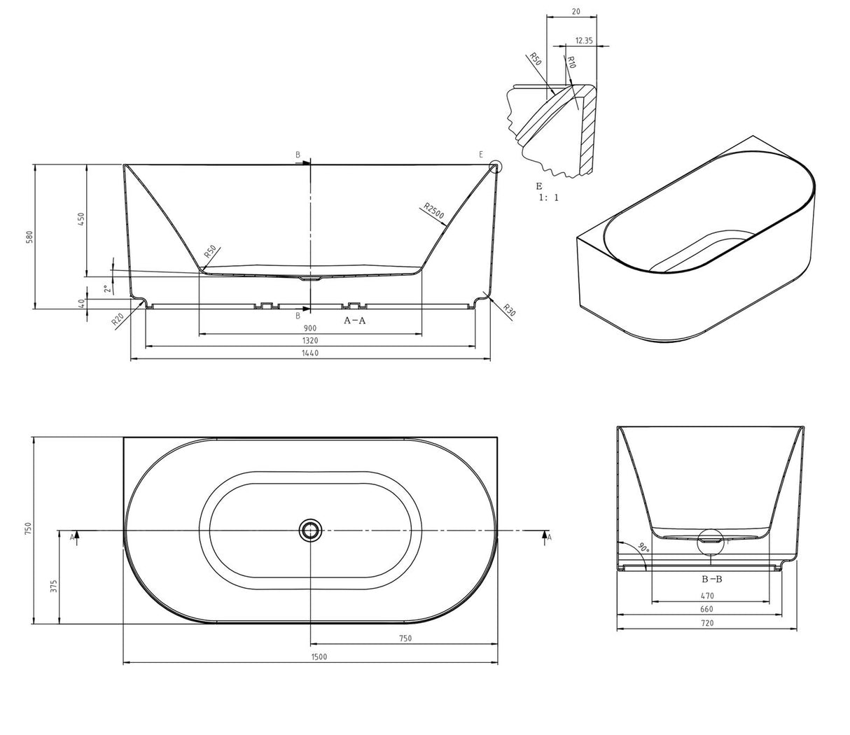 ATTICA Celine BTW Multi-fit With Overflow (1500/1700mm) (Matte White/ Gloss White)