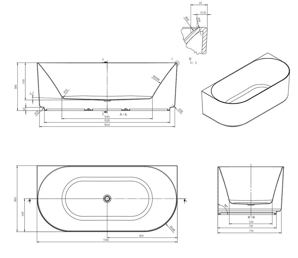 ATTICA Celine BTW Multi-fit With Overflow (1500/1700mm) (Matte White/ Gloss White)