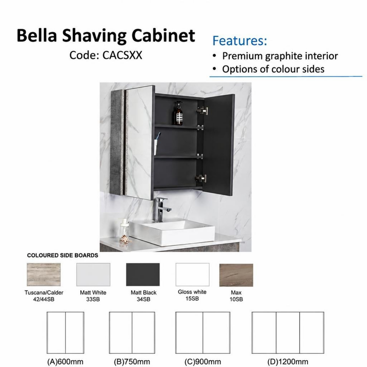 AULIC Bella Shaving Cabinet 750mm