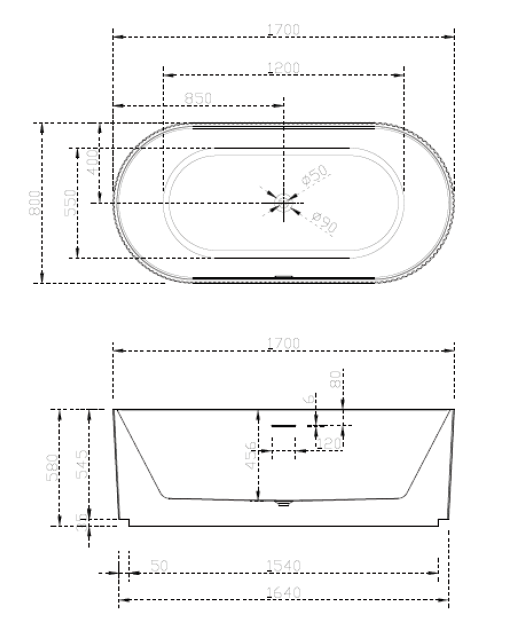 Oslo Free-Standing Bathtub with Non-Overflow (Gloss White) (1500/1700mm)
