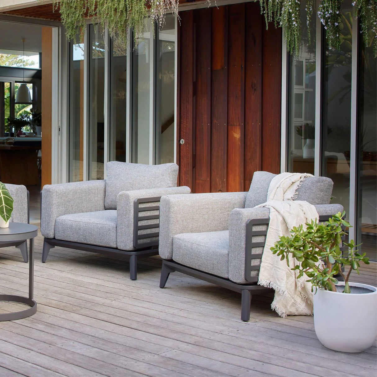 Alora Outdoor Aluminium Armchair in White/Charcoal