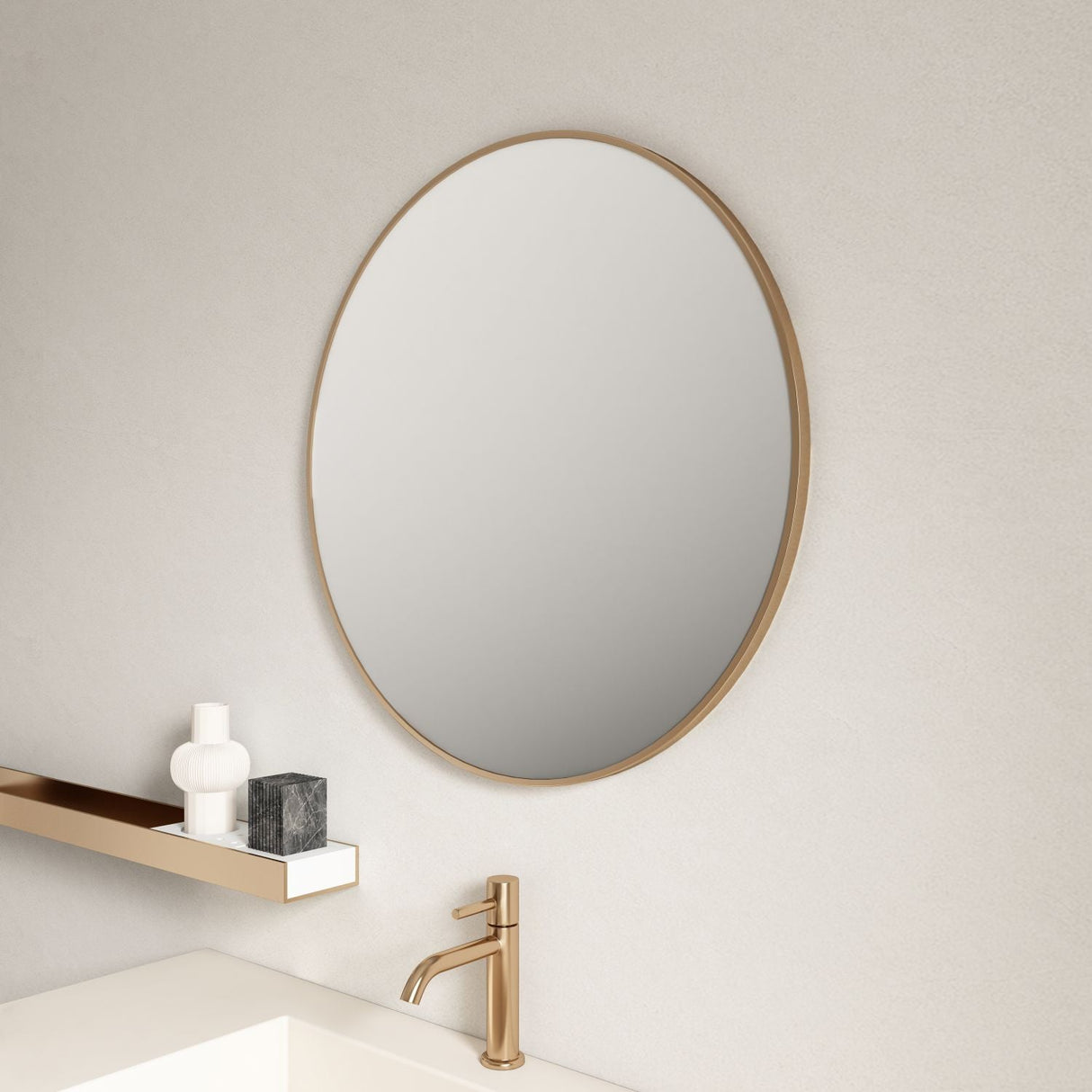 Aluminum Framed Round Mirror 600/750/900mm - Brushed Gold