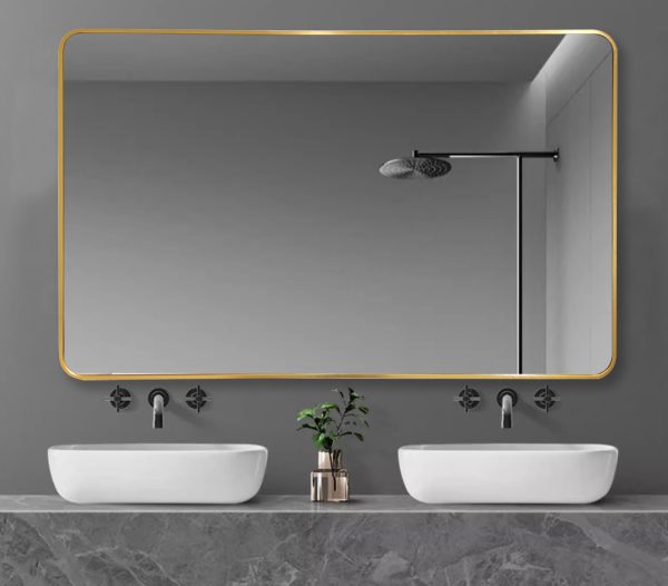 Aluminum Rectangular Framed Mirror 1200x750mm - Brushed Gold