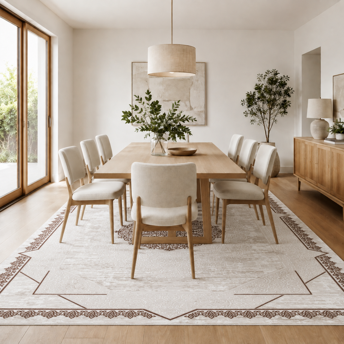 Amalfi Oriental Border Medallion Cream Brown Rug - AMAL08