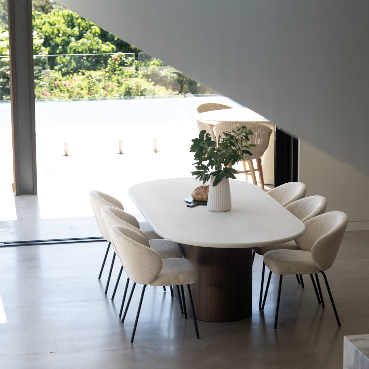 Anders Dining Steel Frame Chair – Natural Upholstery with Black Legs