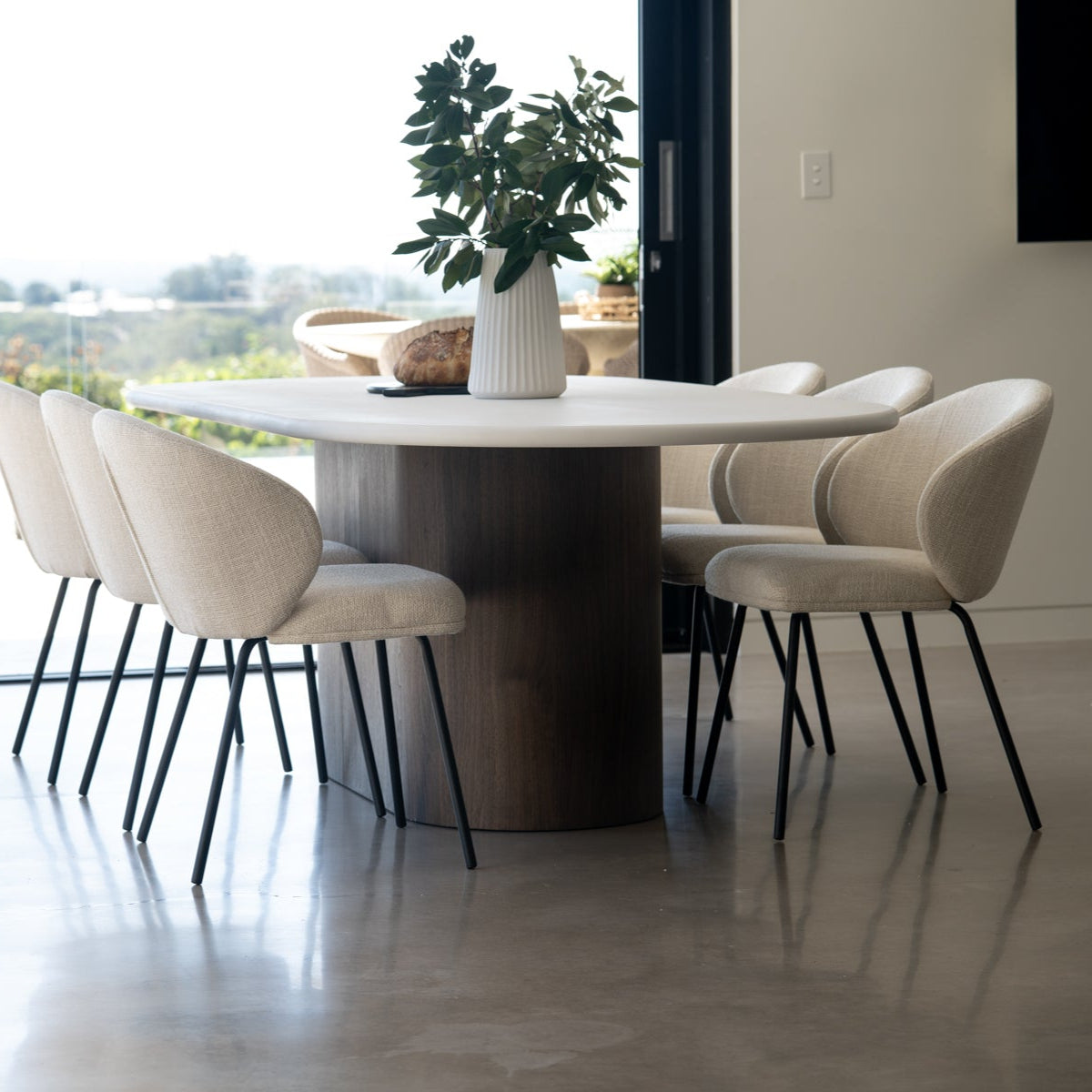 Anders Dining Steel Frame Chair – Natural Upholstery with Black Legs