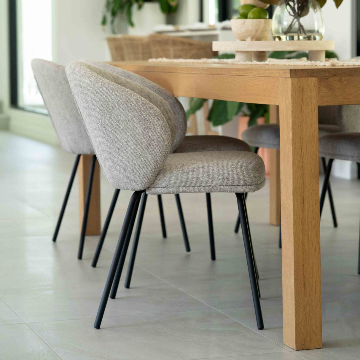 Anders Dining Steel Frame Chair – Pebble Upholstery with Black Legs