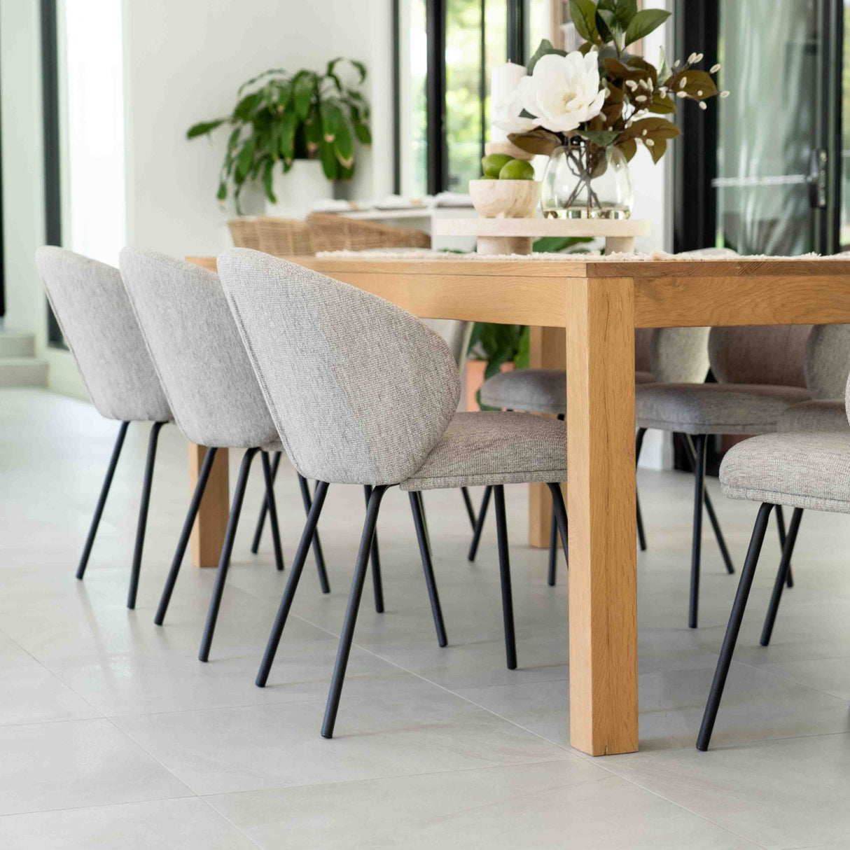Anders Dining Steel Frame Chair – Pebble Upholstery with Black Legs