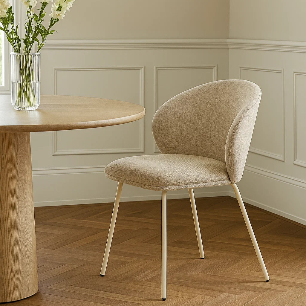 Anders Dining Steel Frame Chair – Pebble Upholstery with White Legs