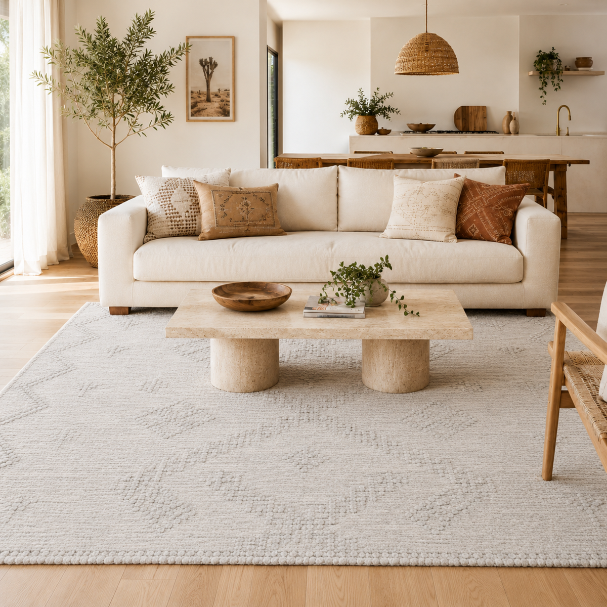 Anjuna Aztec Wool Blend Grey Rug (No Tassel)