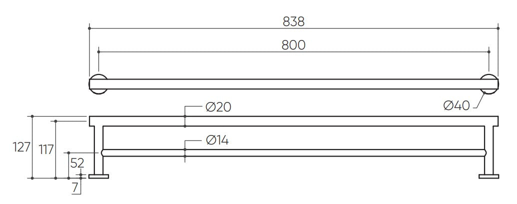 Argia Double Towel Rail 800 drawing