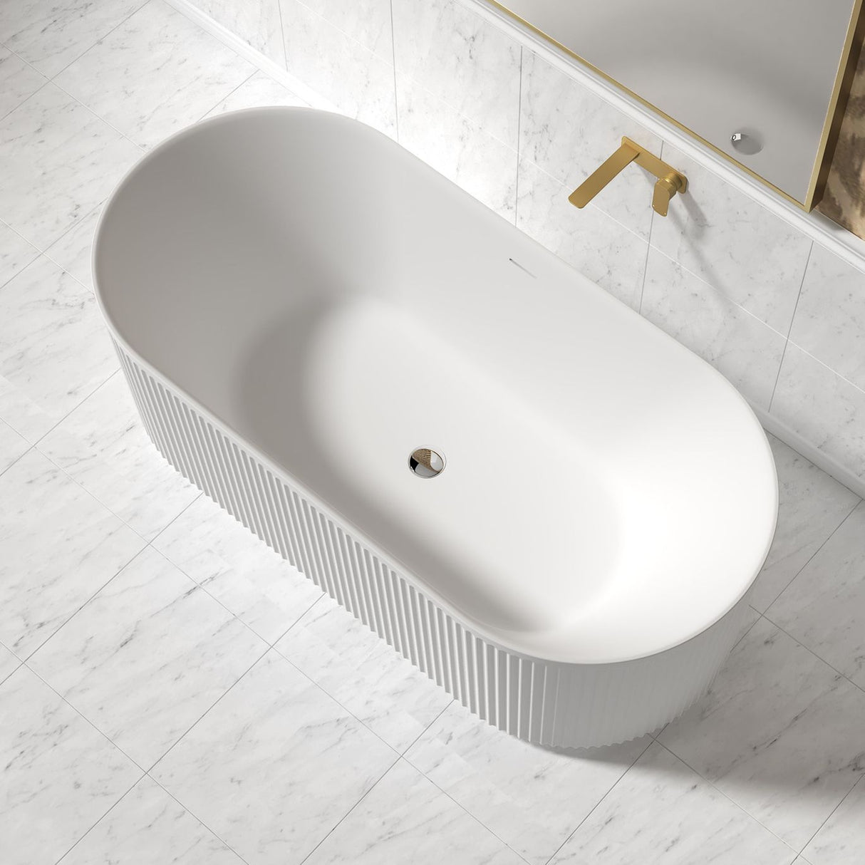 Attica HAVANA Fluted Bathtub With Overflow (1500/1700mm) (Matte White/ Gloss White)