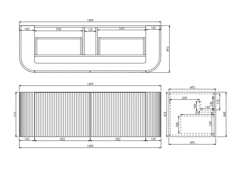 Avalon Wall Hung Vanity 1500mm-drawing