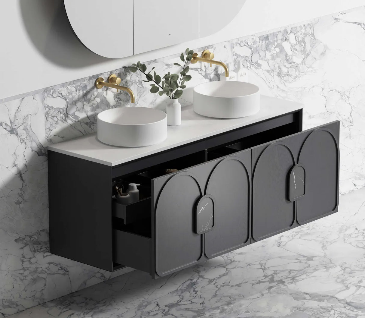 BALMORAL Wall Hung Vanity Black Oak 1500 Side View