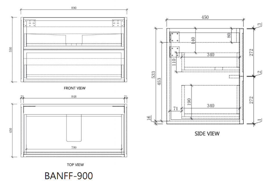 Riva Banff Wall Hung Vanity Coastal Oak (All Sizes)