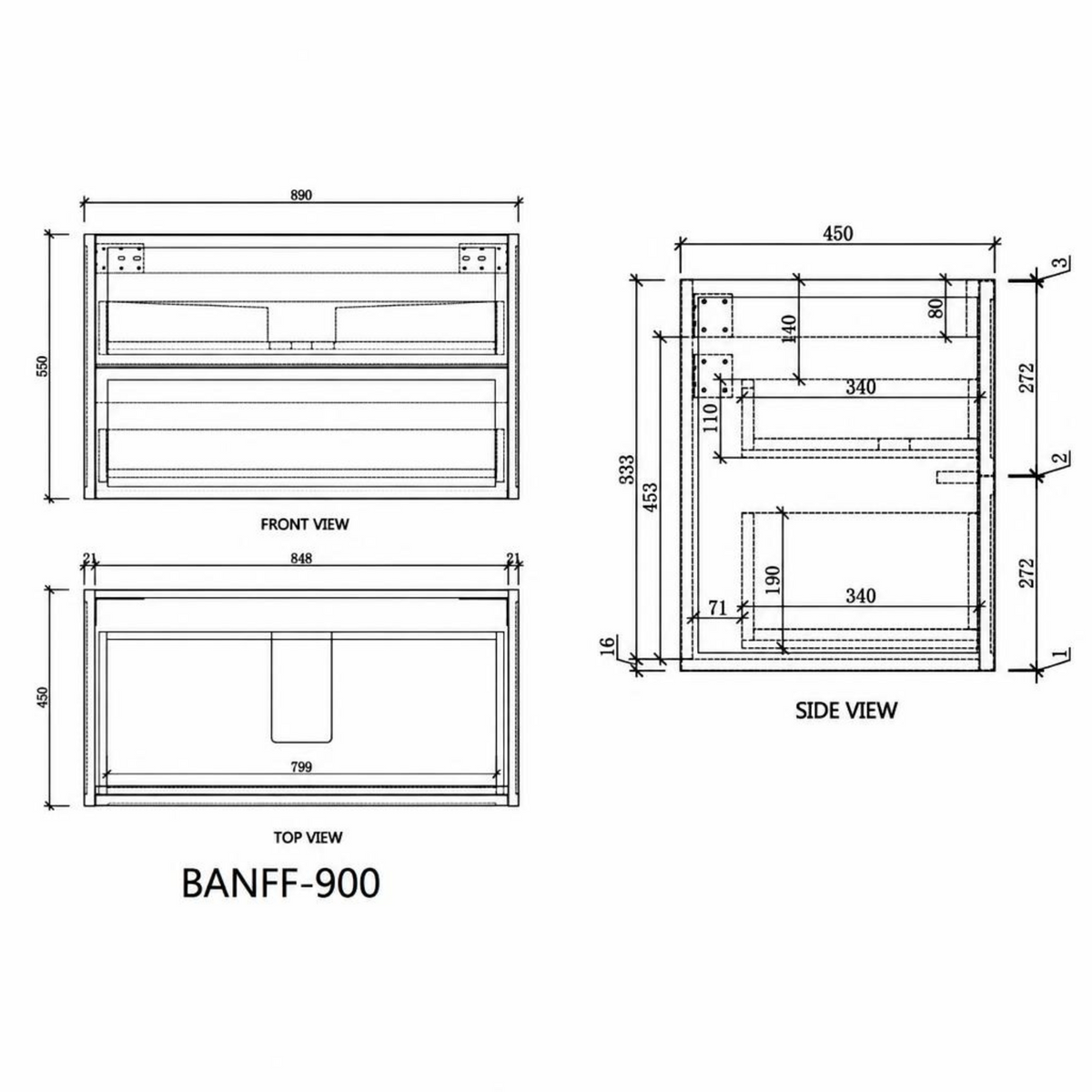 Riva Banff Wall Hung Vanity Coastal Oak (All Sizes)