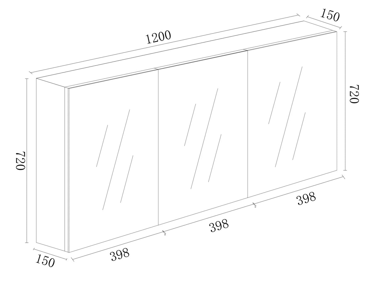 BIANCA MDF Shaving Cabinet 1200mm - Gloss White