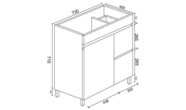 BIANCA Gloss White PVC Floor Standing Vanity Cabinet 750mm