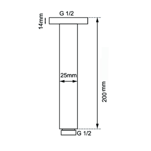 AQU 200mm Ceiling Shower Arm - Chrome Technical Drawing