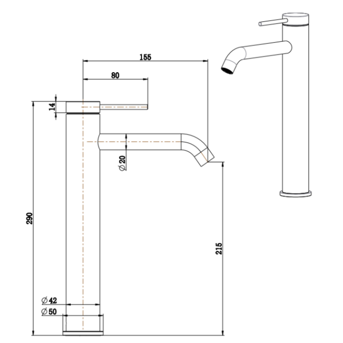 Mica TALL Basin Mixer - Curved Spout - Living Brass