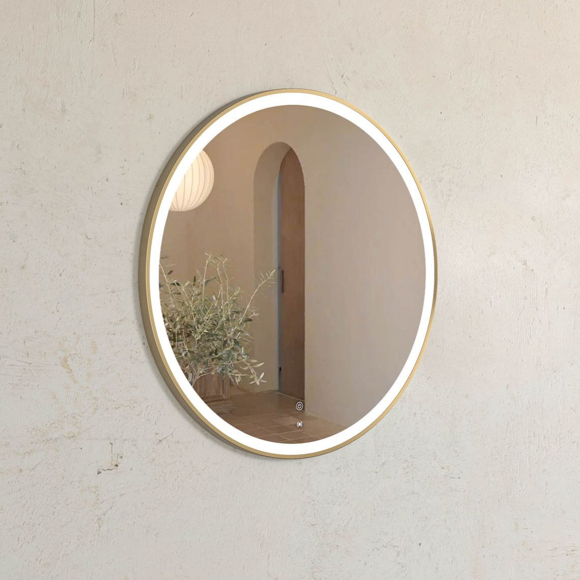 BONDI LED Round Metal Frame Mirror 800x800mm Brushed Gold