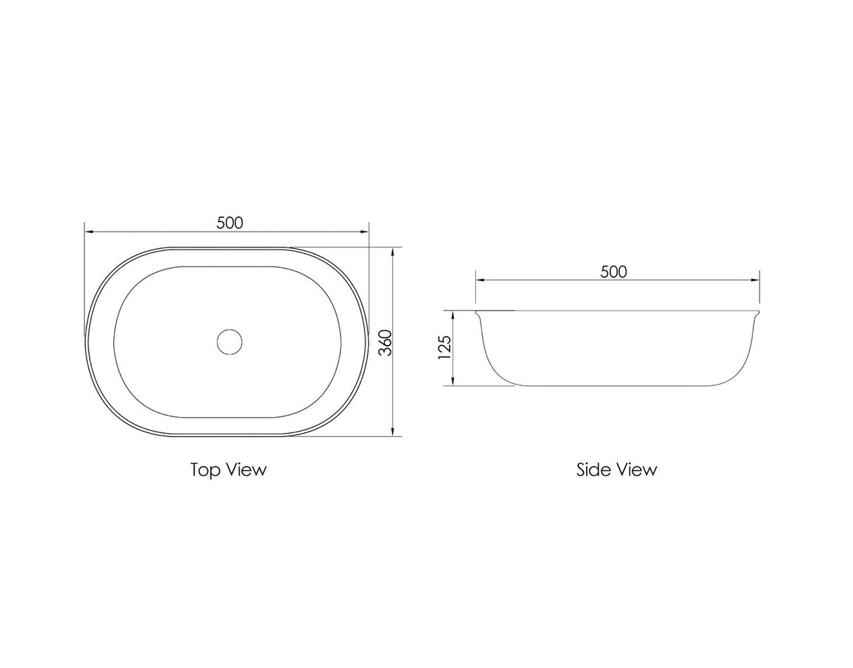 BRONTE Matte White Ceramic Basin (Oval: 500x350x130)