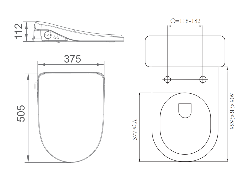 CATANIA Standard LUNA Rimless Back to Wall Smart Toilet Suite