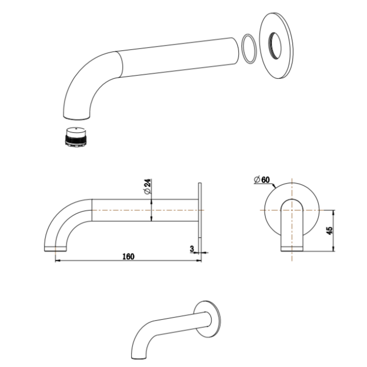 Mica Curved Bath Spout-160mm