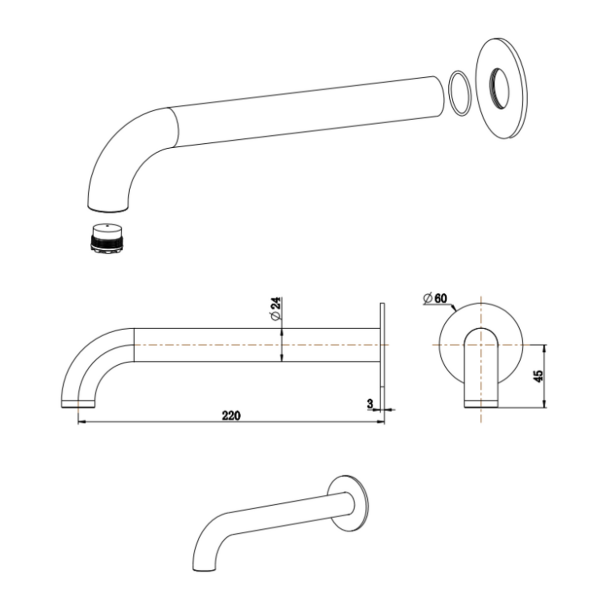 Mica Heritage Curved Bath Spout - 220mm