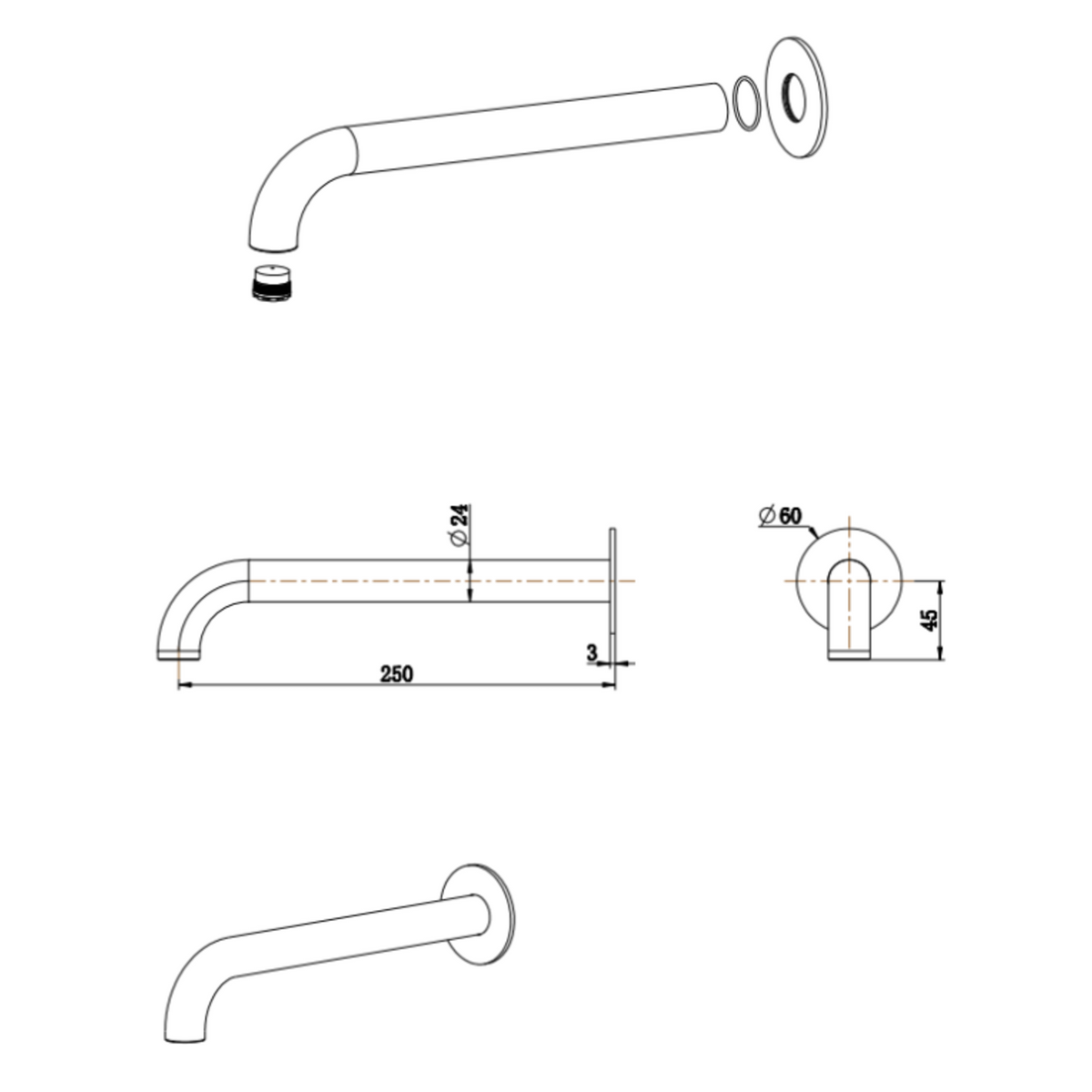 Mica Heritage Curved Bath Spout - 250mm