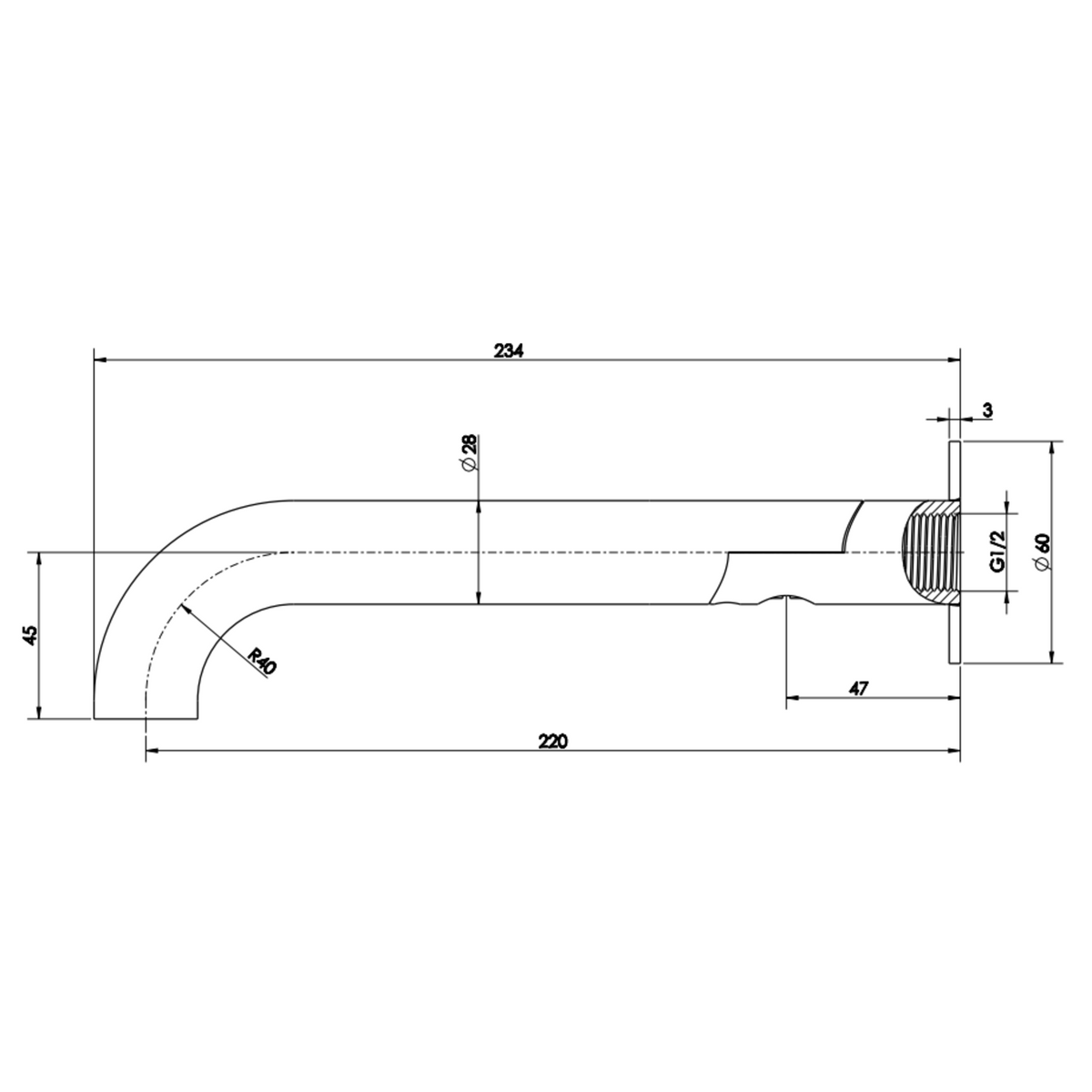 Mica Swivel Bath Spout - Curved-220mm