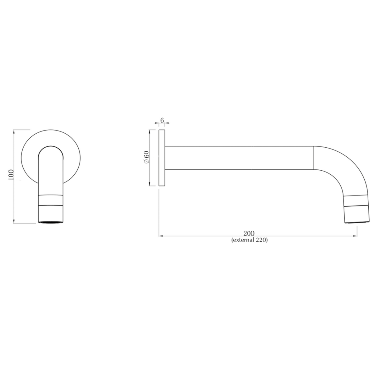 LVB Mica Bath Spout - 220mm Curved Spout - Living Brass
